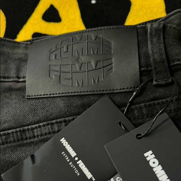Homme Femme Letterman Denim Black With Yellow Letters - Picture 7 of 10
